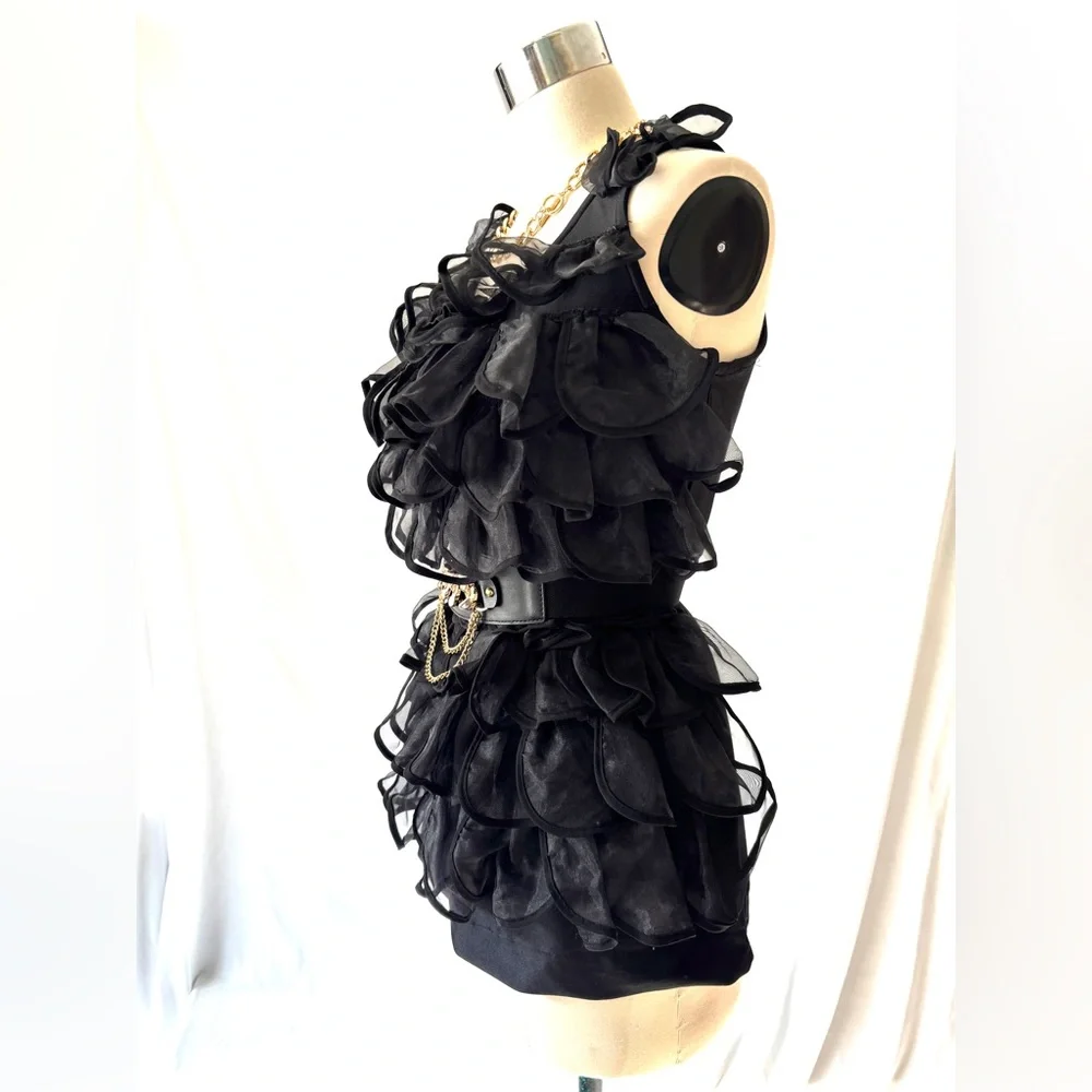 Black cascading ruffle party top M - Picture 4 of 8